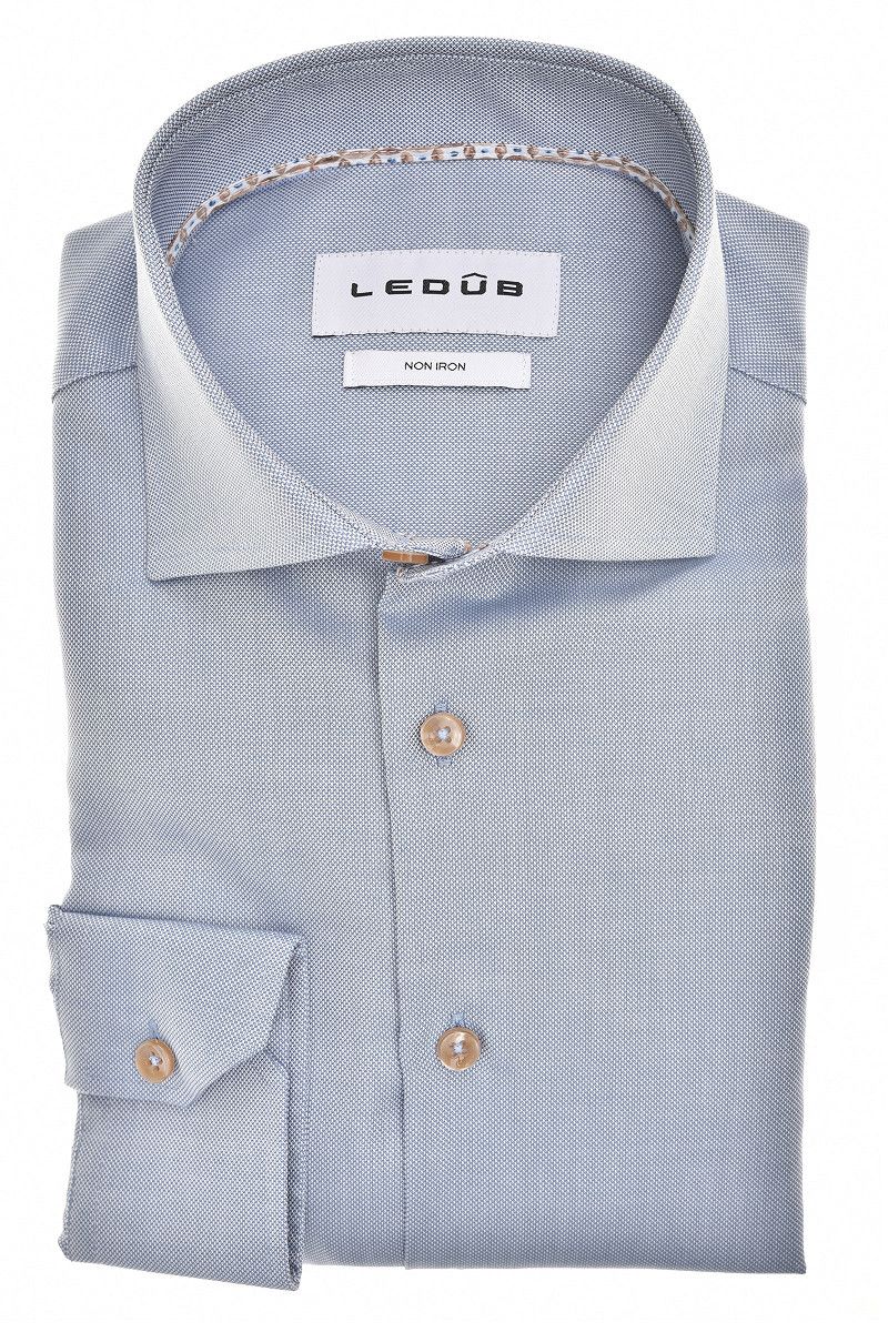 Ledub Shirts Plain:Overhemd Middenblauw 160 Lichtbruin 630 0143350