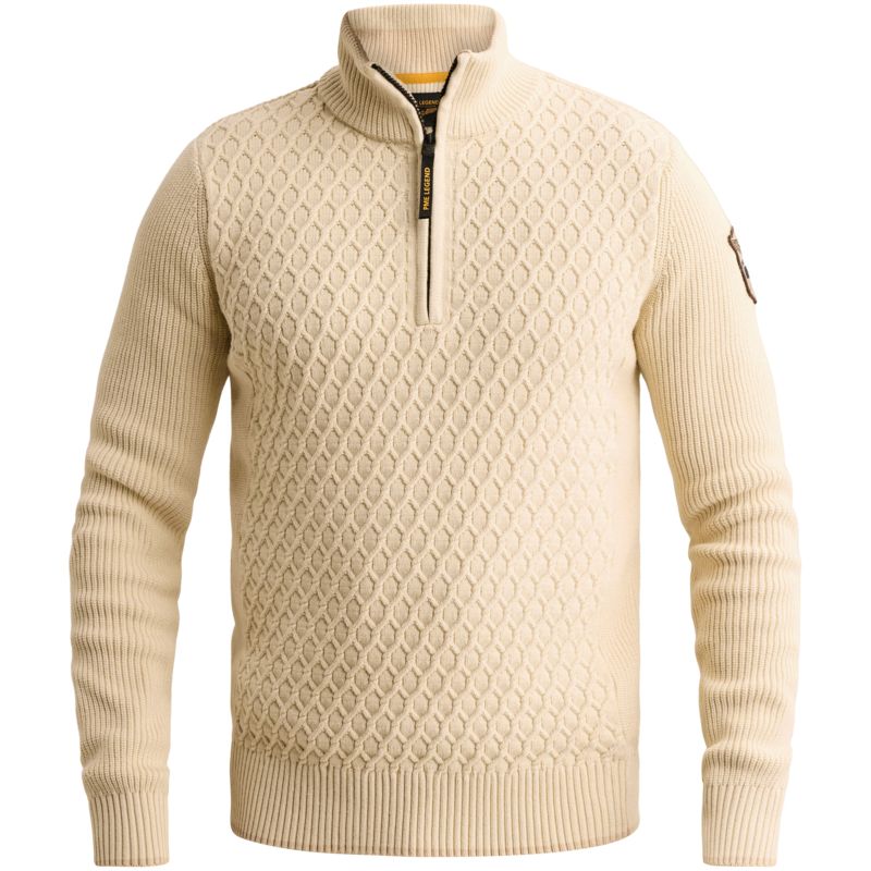 PME Legend Half zip collar cotton mix yarn Bone White PKW2609325