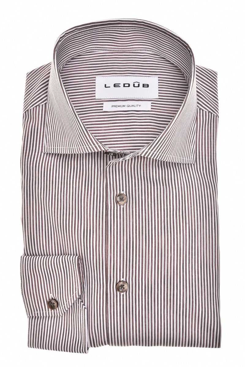 Ledub Shirts Stripe:Overhemd Donkerbruin 680 0143535