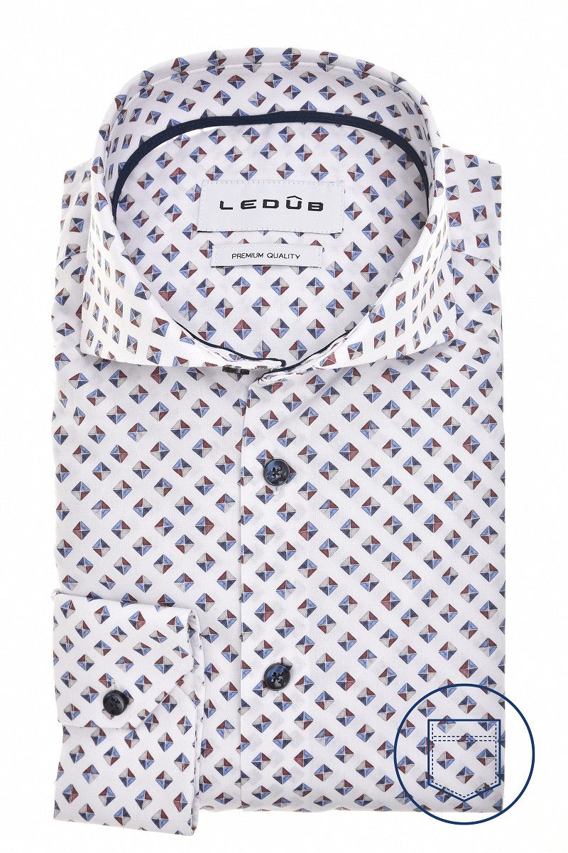 Ledub Shirts Print:Overhemd Wit/rood Donkerblauw 190 0143510