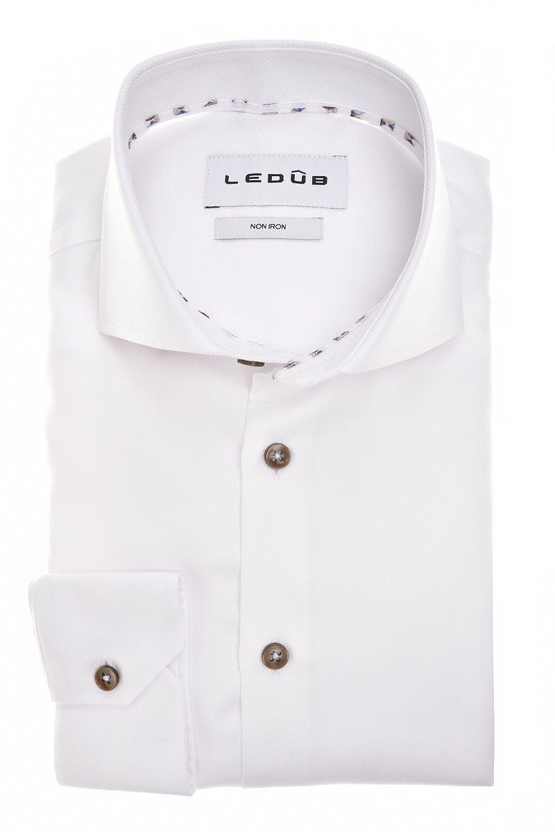 Ledub Shirts Plain:Overhemd Middenblauw 160 Wit/Bruin 0143515
