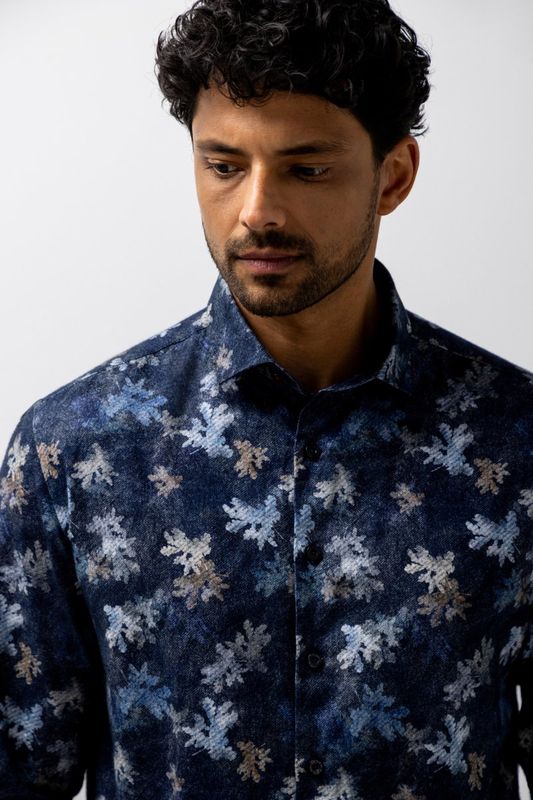 State of Art Shirt LS Print Flann donkerblauw:grijsblauw 21426208