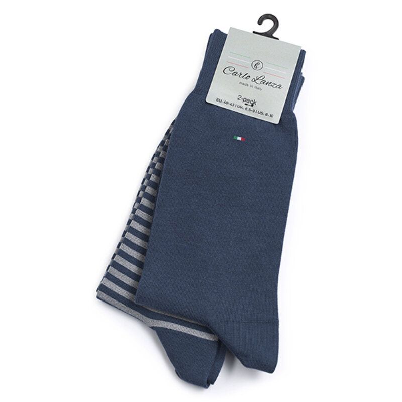 Carlo Lanza 2-pack katoen sokken royalblauw/stre Royal blue 151