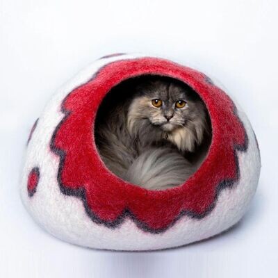 Floral Fantasy: Multi-Color Flower Design Round Shape Felt Cat Cave