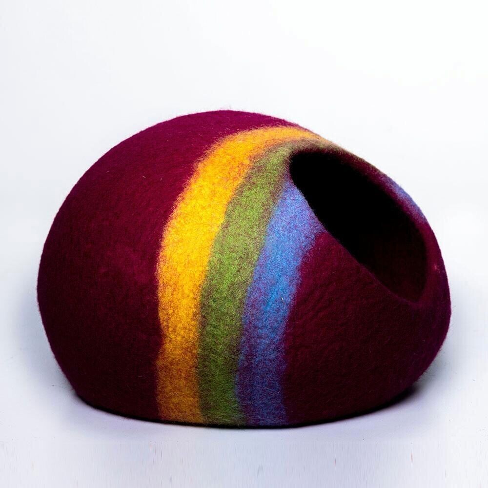 Rainbow Trails: Multi-Color Strap Round Shape Felt Cat Cave