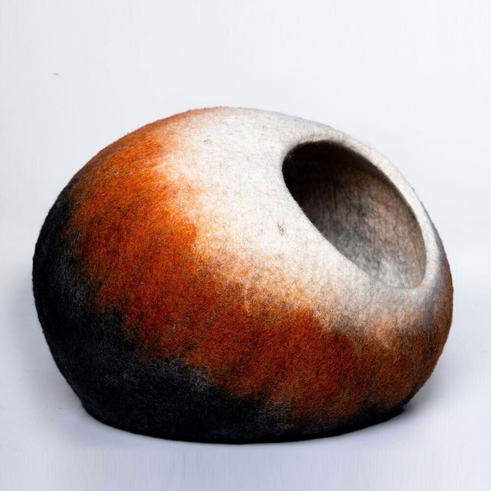 Earthy Comfort: Multi-Color Strap Round Shape Felt Cat Cave