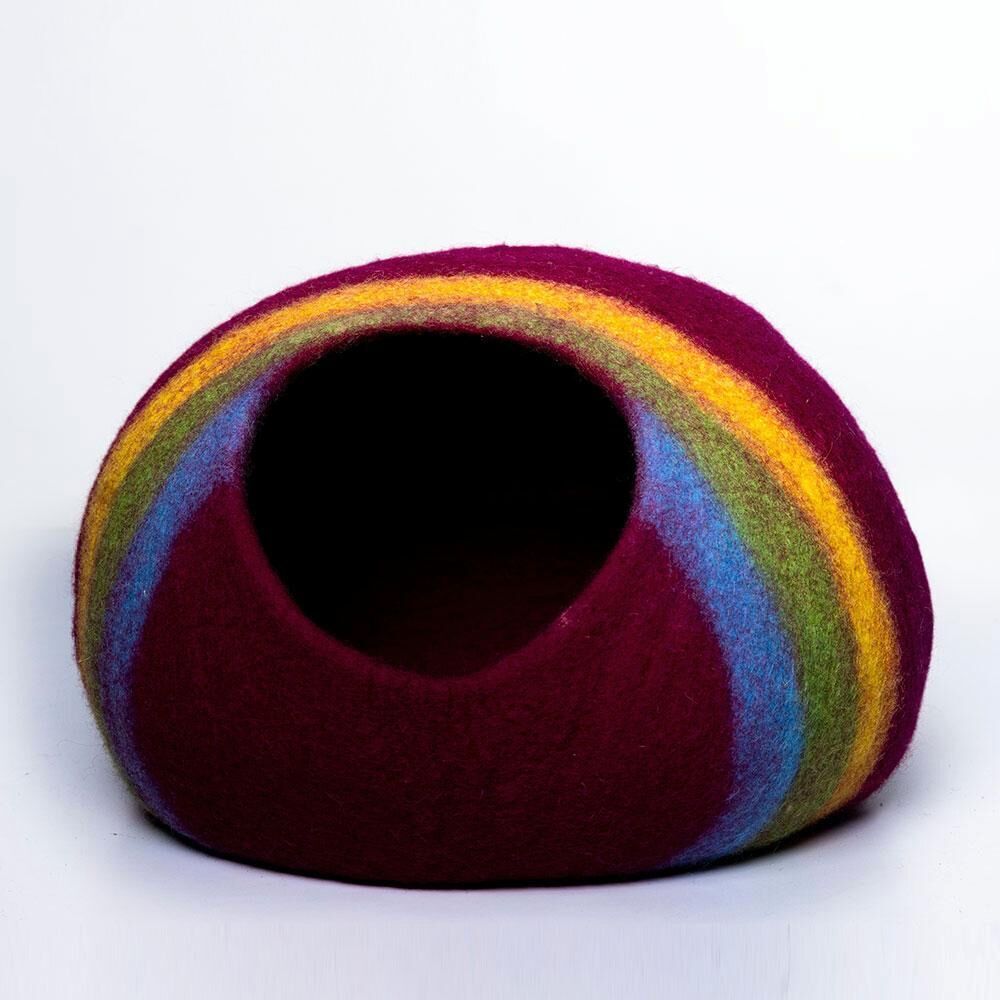 Rainbow Trails: Multi-Color Strap Round Shape Felt Cat Cave