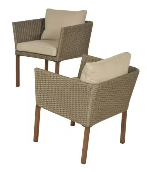 Oakshire Wicker Outdoor Dining Chair with CushionGuard Tan Cushions (2