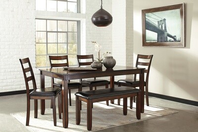 Coviar Dining Table and Chairs with Bench (Set of 6)