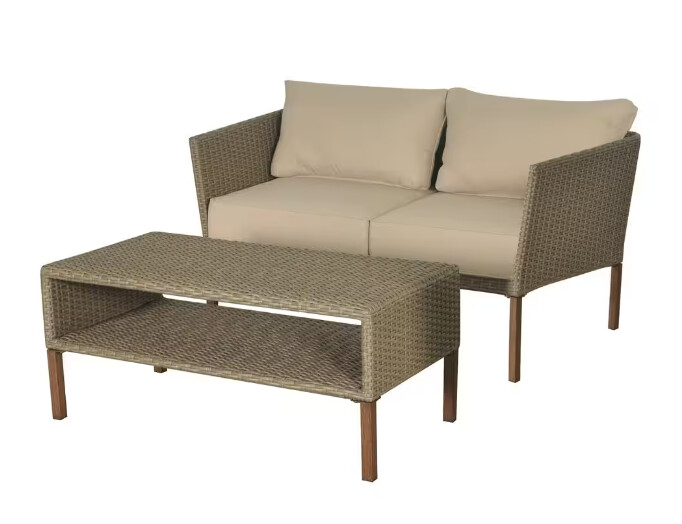 Oakshire 2-Piece Wicker Outdoor Loveseat & Coffee Table