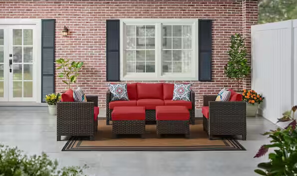 Sharon Hill 1-Piece Dark Wicker Outdoor Couch(Chili)