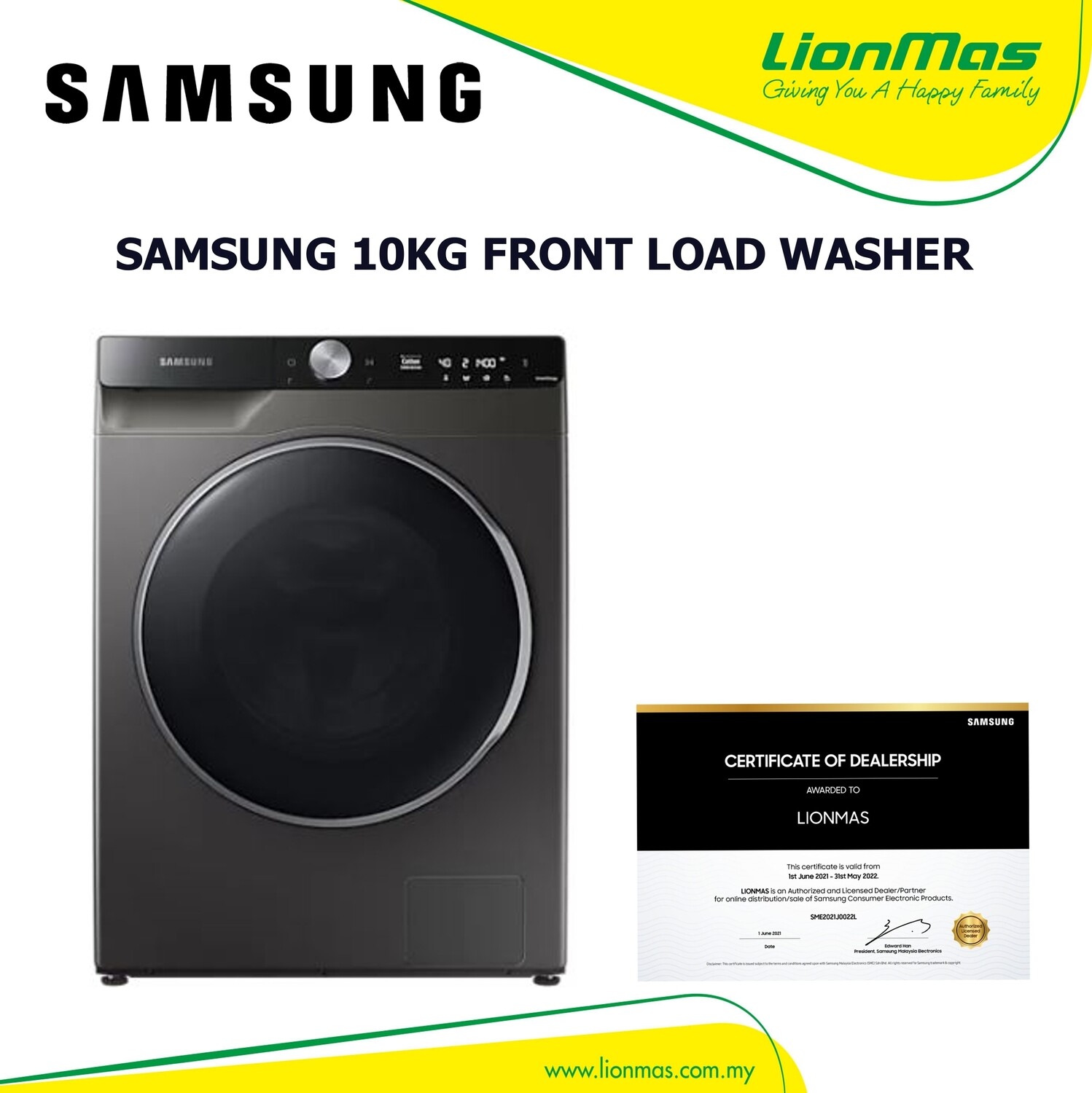 SAMSUNG 10KG FRONTLOAD WASHER WITH AI ECOBUBBLE WW10TP44DSX