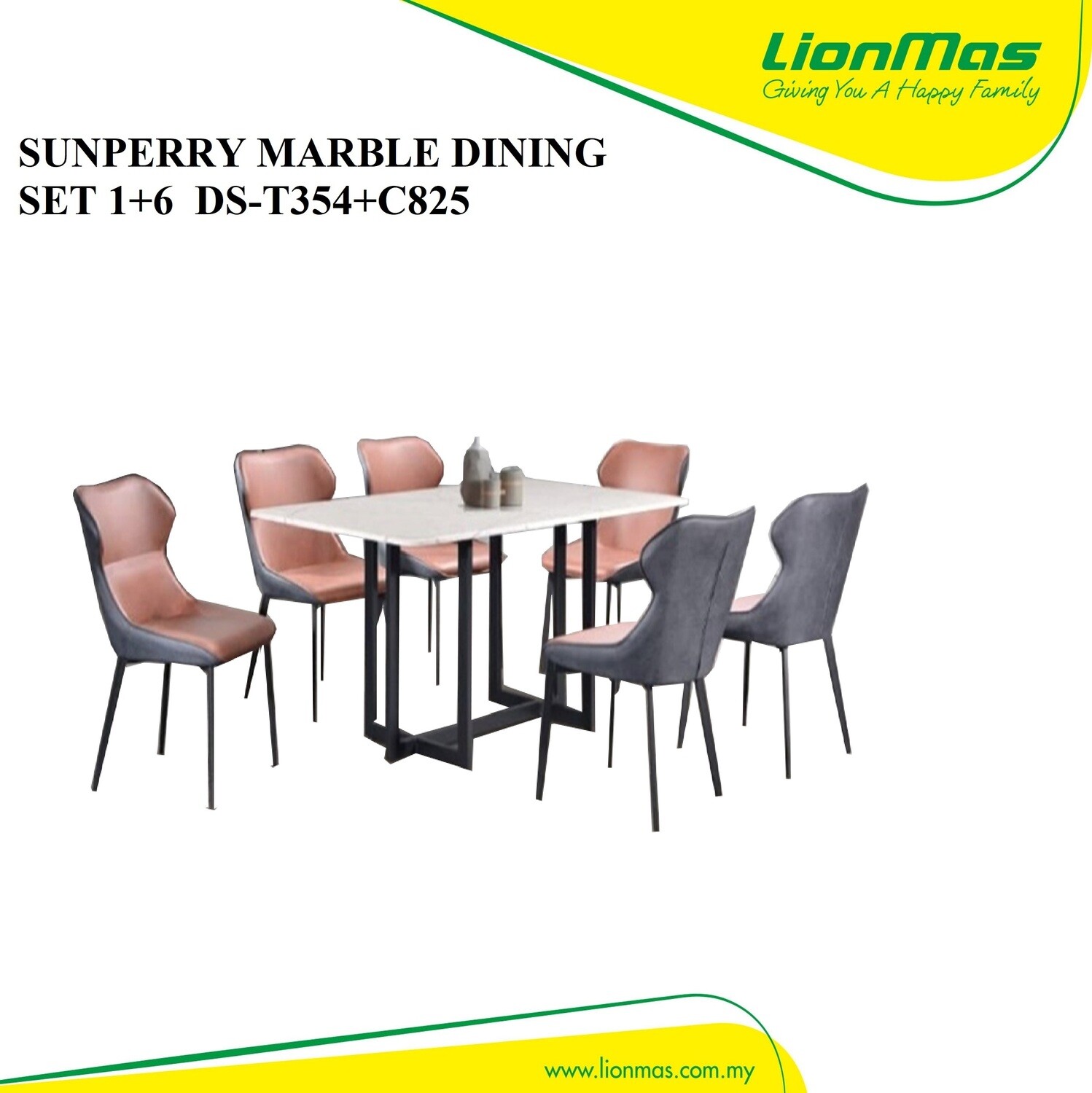 SUNPERRY MARBLE DINING SET 1+6 DS-T354+C825