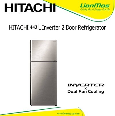 HITACHI 443L INVERTER DUAL COOLING 2 DOOR REFRIGERATOR R-VX490PM9BSL