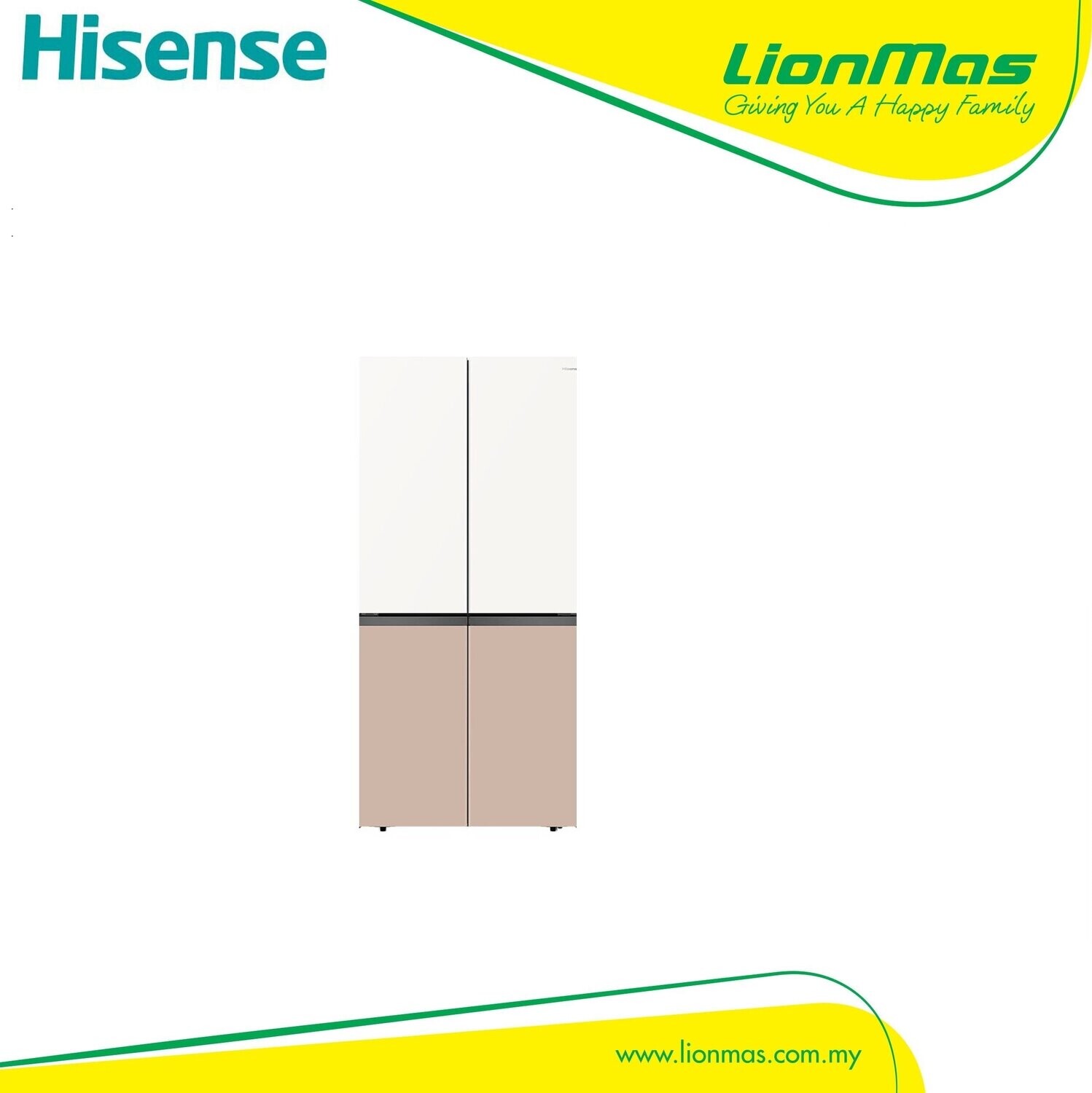 HISENSE 720L 4 DOOR INVERTER REFRIGERATOR WHITE & KHAKI GLASS RQ768N4AWKU