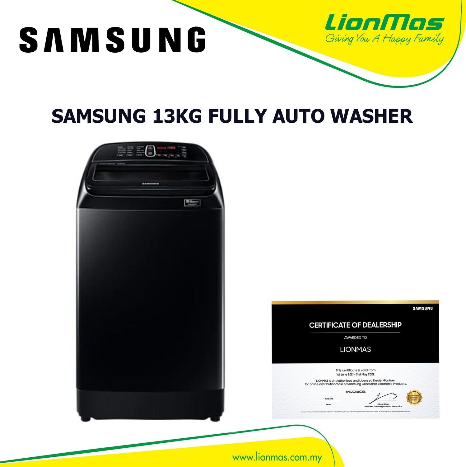 SAMSUNG Top Load Washer with Wobble Technology, 13 kg , WA-13T5360BV(CLEARANCE SET)