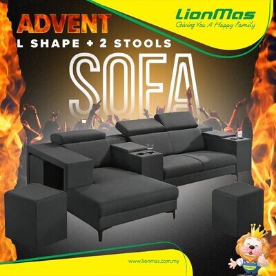 ADVENT - Fabric L Shape Sofa with 2 stool