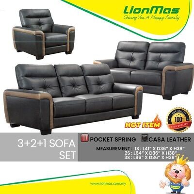 Casa Leather Comfortable Sofa Set 1+2+3 Seater