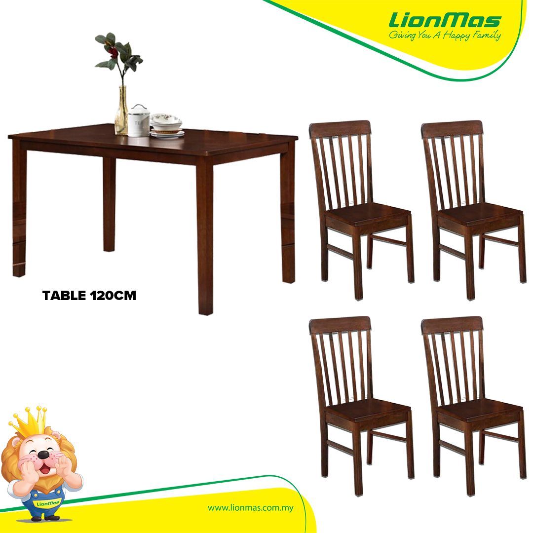 SOLID WOOD Dining Set Chair and Table (1+4) / Set Meja Makan (1+4)