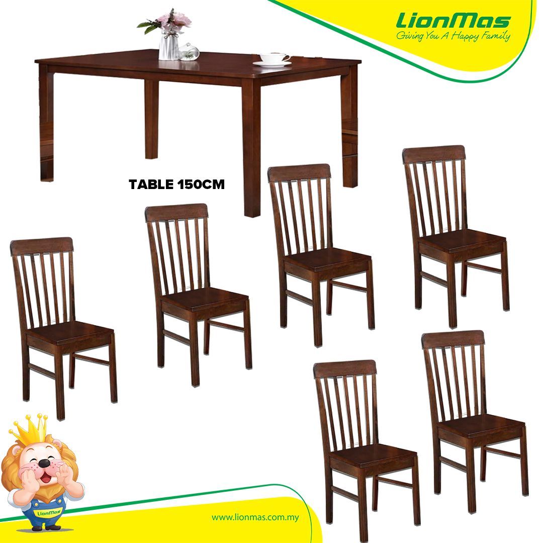 SOLID WOOD Dining Set Chair and Table (1+6) / Set Meja Makan (1+6)