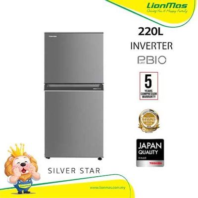 TOSHIBA 220L Inverter 2 Doors Top Mount Freezer Refrigerator GR-RT230WE-PMY(SS) | Optimal Air Circulation Energy Efficient