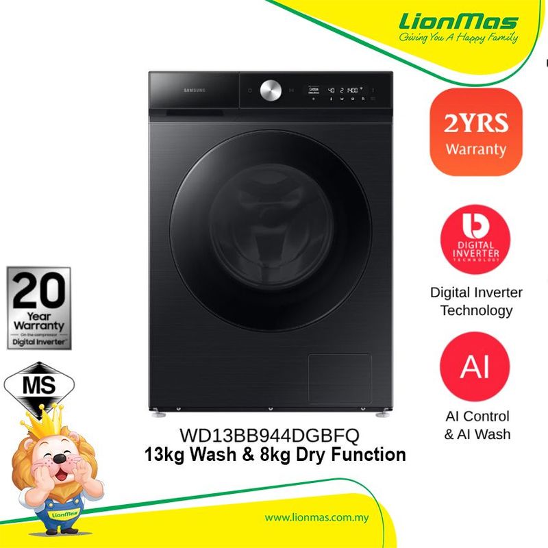 [PRE-ORDER] Samsung BESPOKE AI™ 13/8kg Washer Dryer with AI Ecobubble & AI Wash | WD13BB944DGBFQ
