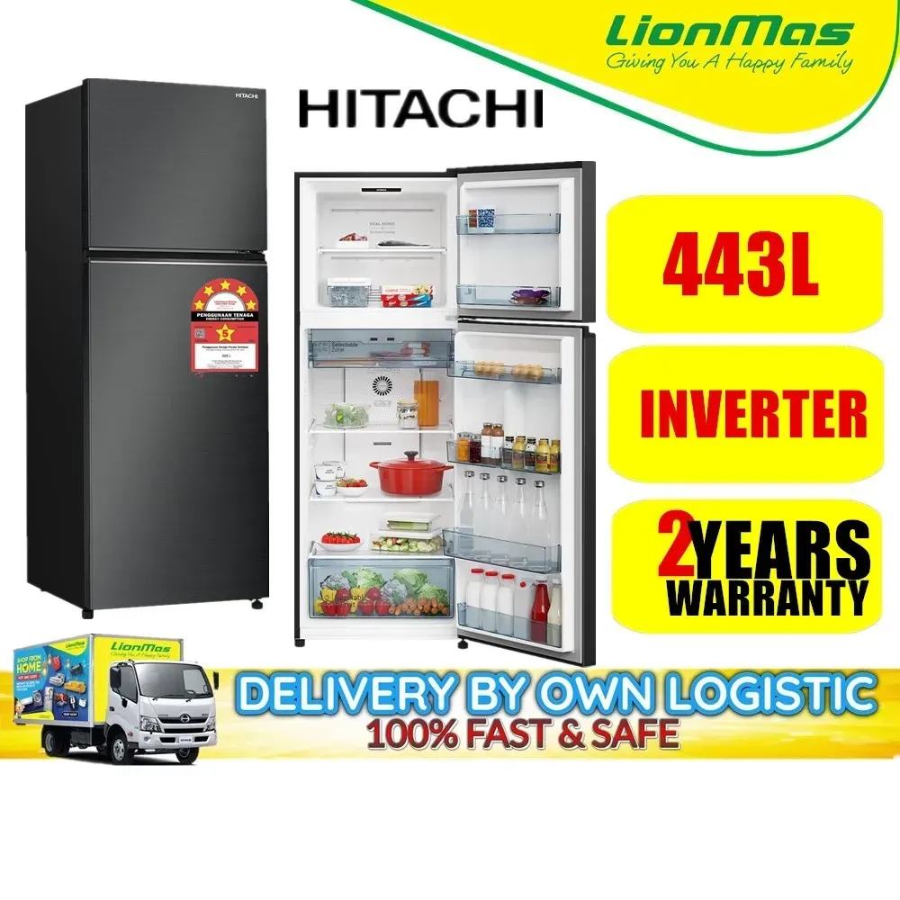 Hitachi 443L Inverter Refridgerator HRTN6443SBBKMY Fridge - Peti Sejuk