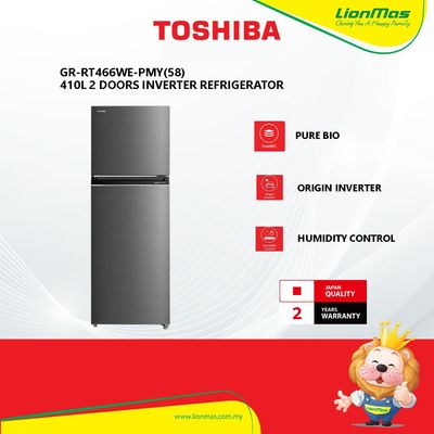 Toshiba GR-RT466WE-PMY(58) 410L 2 Doors Inverter Refrigerator (Maya Gray)/Peti Sejuk/ 冰箱