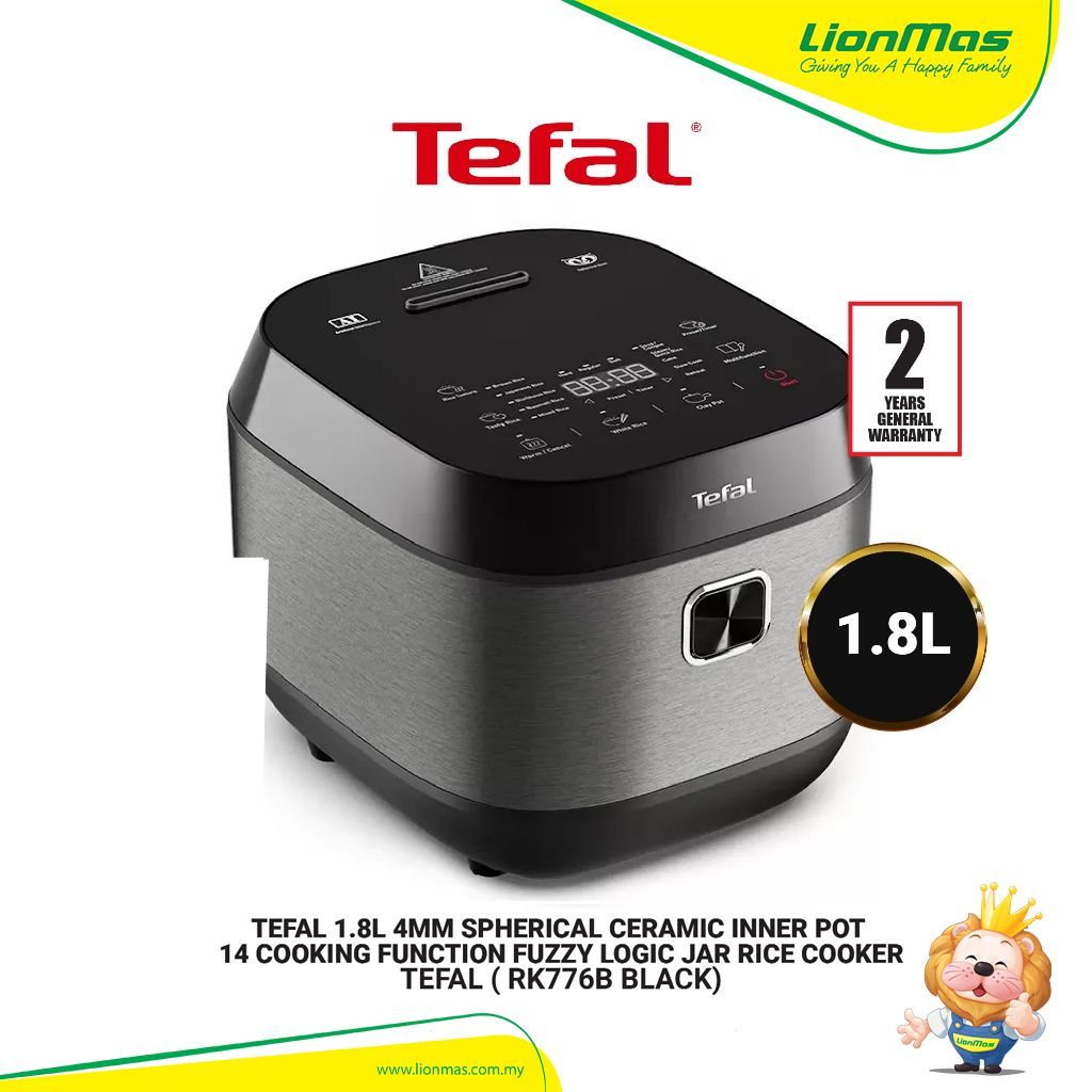 TEFAL RK776B BLACK 1.8L 4MM SPHERICAL CERAMIC INNER POT 14 COOKING FUNCTION FUZZY LOGIC JAR RICE COOKER