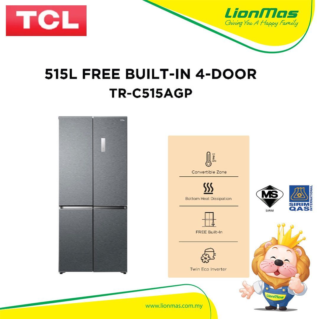 TCL 515L FREE BUILT-IN Series 4 Door Refrigerator Convertible Zone Pure Fresh Peti Sejuk TR-C515AGP