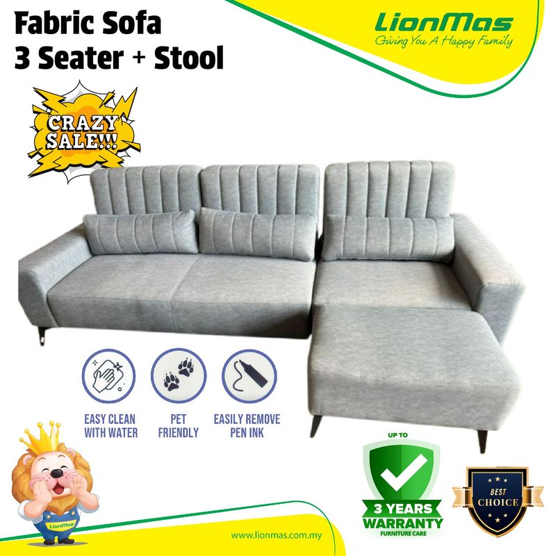 Fabric Sofa 3 Seater + Stool
