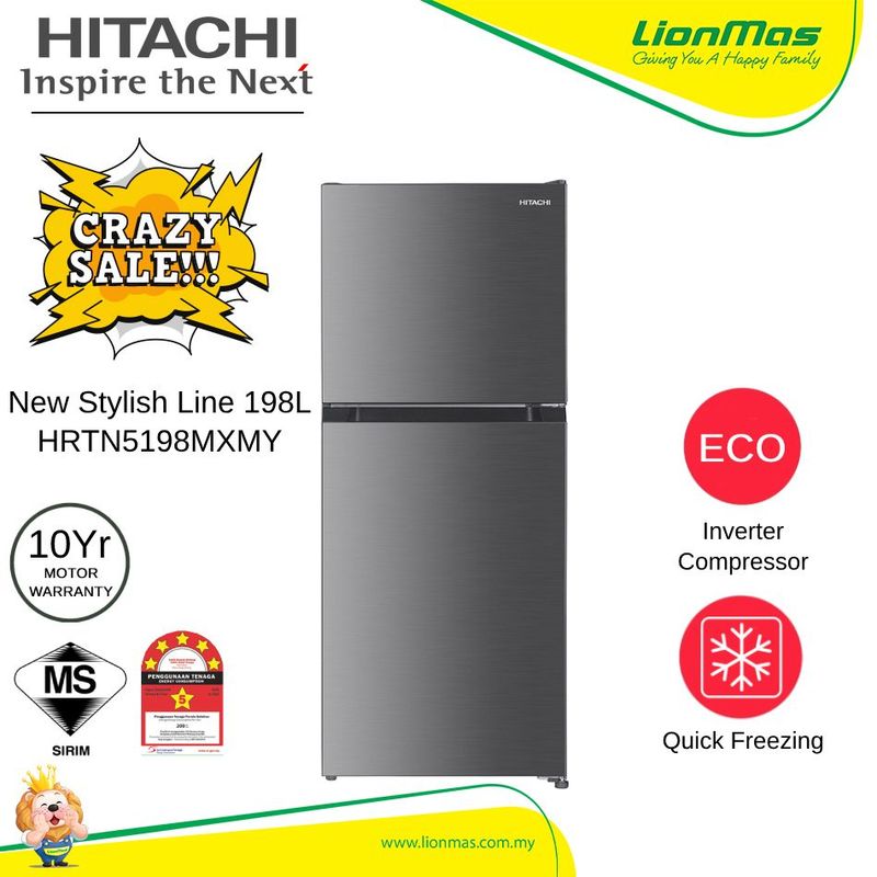 ​Hitachi 198L New Stylish Line Top Mount Freezer Refrigerator | HRTN5198MXMY