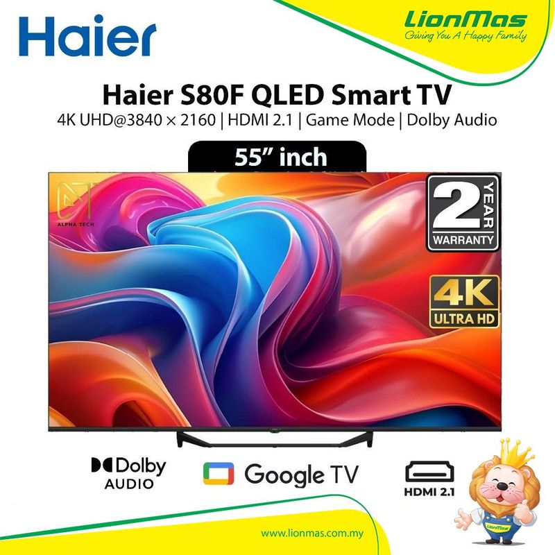 Haier 55'' S80F Series QLED Smart TV H55S80FUX - 4K UHD | HDMI 2.1 | 60Hz | HDR | Game Mode | Dolby Audio