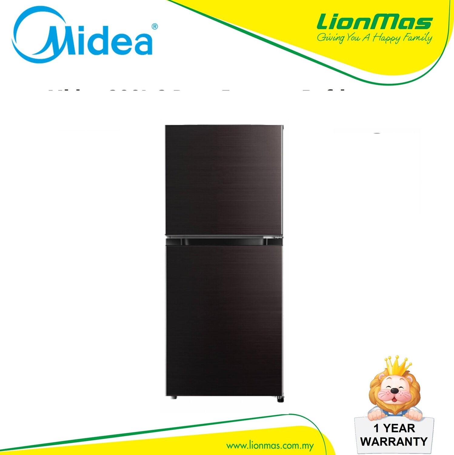 MIDEA 2 DOOR REFRIGERATOR 200L(NETT 179L) MDRT267MTB30