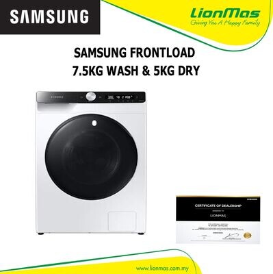 SAMSUNG FRONT LOAD WASHER DRYER WITH AI ECODOUBLE 7.5KG WASH & 5KG DRY WD75T504DBW SAMSUNG FRONT LOAD WASHER DRYER WITH AI ECODOUBLE 7.5KG WASH & 5KG DRY WD75T504DBW