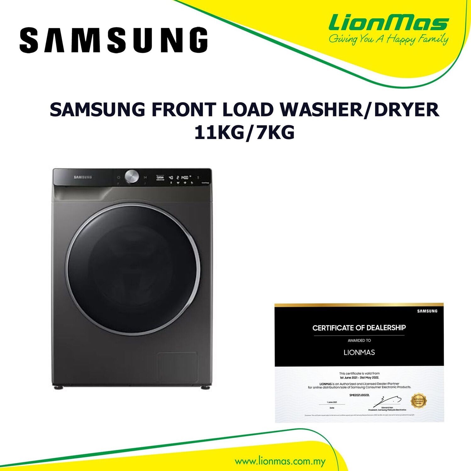 SAMSUNG Front Load Washer Dryer with AI Ecobubble , 11KG Wash & 7KG Dry WD11TP34DSX/FQ SAMSUNG Front Load Washer Dryer with AI Ecobubble , 11KG Wash & 7KG Dry WD11TP34DSX/FQ