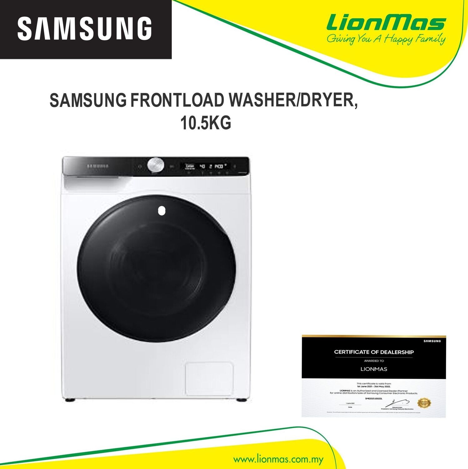 SAMSUNG FRONTLOAD WASHER/DRYER 10.5KG WD10T504DBE(FOC RM400 AEON VOUCHER) SAMSUNG FRONTLOAD WASHER/DRYER 10.5KG WD10T504DBE(FOC RM400 AEON VOUCHER)