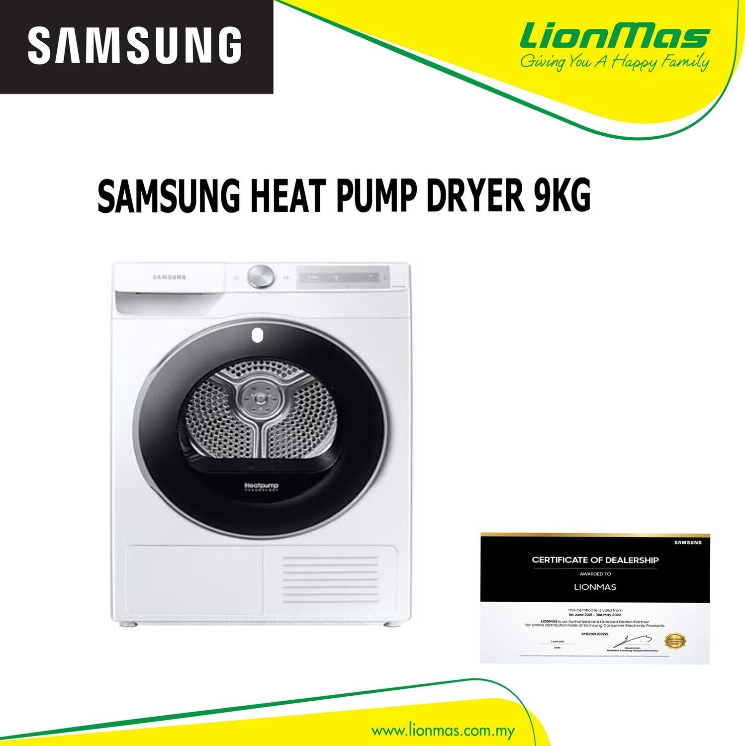 SAMSUNG HEAT PUMP DRYER 9KG DV90T6240LH