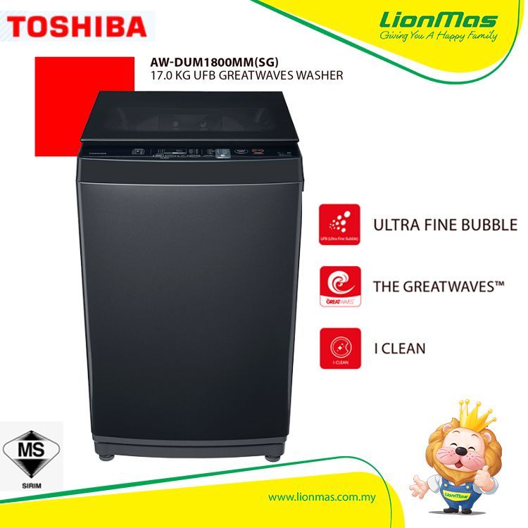 Toshiba AW-DUM1800MM(SG) 17.0 KG UFB GREATWAVES Top Load Washing Machine