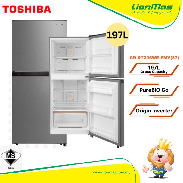 Toshiba GR-RT236WE-PMY(57) 197L 2 Doors Inverter Refrigerator /Peti Sejuk/ 冰箱
