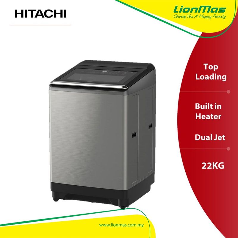 Hitachi Washing Machine Top Loading - Dual Jet, Heater 22kg (Silver) (SF-220ZFV SS)