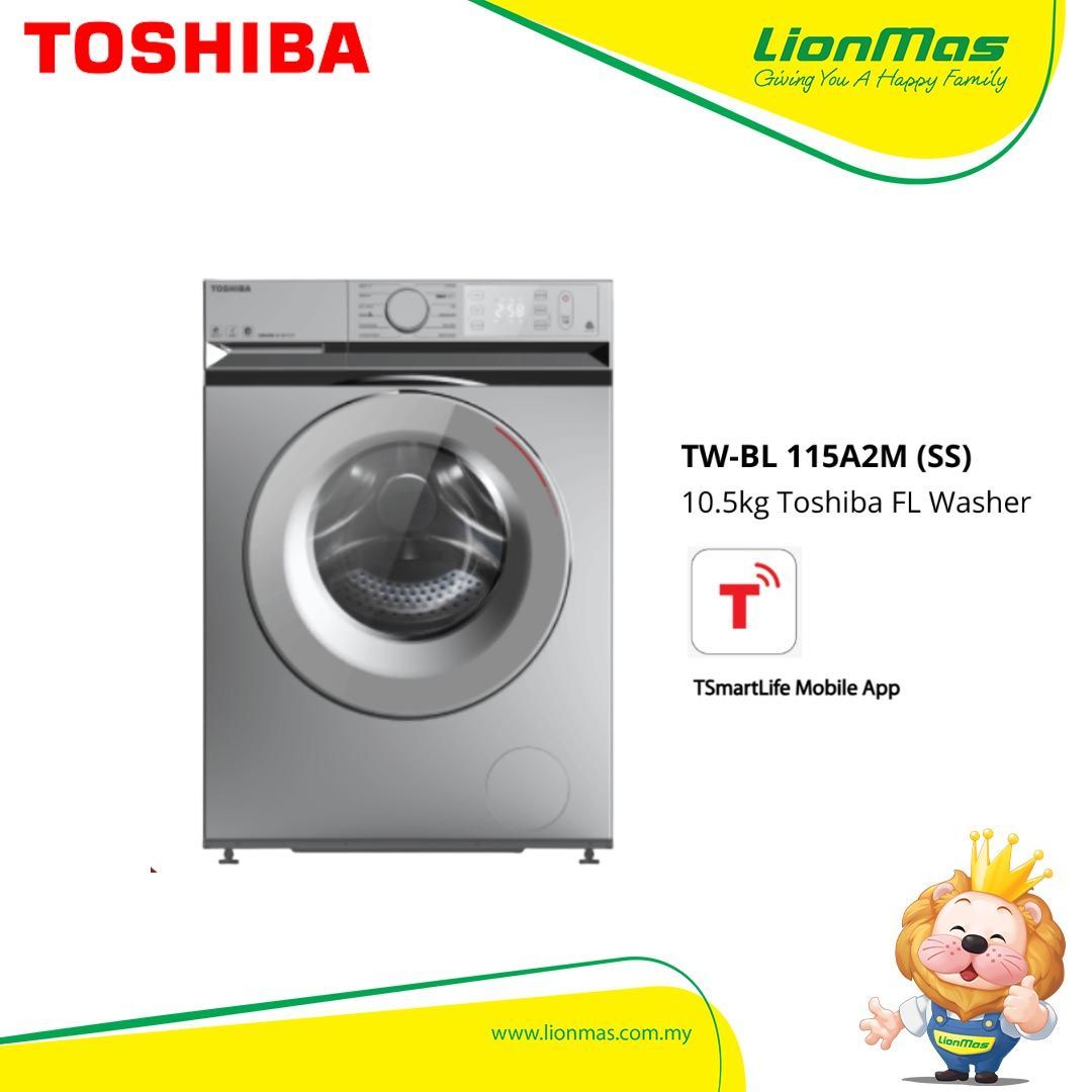 Toshiba TW-BL115A2M(SS) 10.5KG Inverter Front Load Washing Machine Mesin Basuh