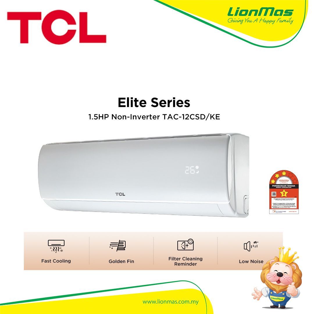 TCL 1.5HP Non-Inverter Air Conditioner R32 Online Exclusive Golden Fin 3 Star Penyaman Udara TAC-12CSD/KE