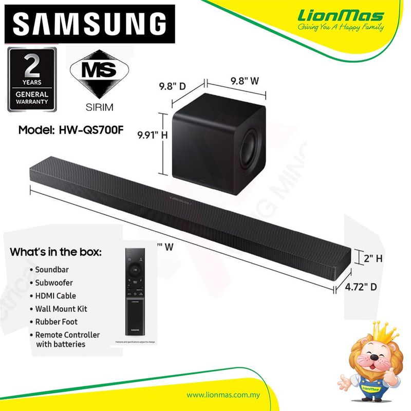 Samsung HW-QS700F/XM 3.1.2ch Soundbar Dolby Atmos DTS:X Q-Symphony HDMI eARC AirPlay Samsung HW-QS700F/XM 3.1.2ch Soundbar Dolby Atmos DTS:X Q-Symphony HDMI eARC AirPlay