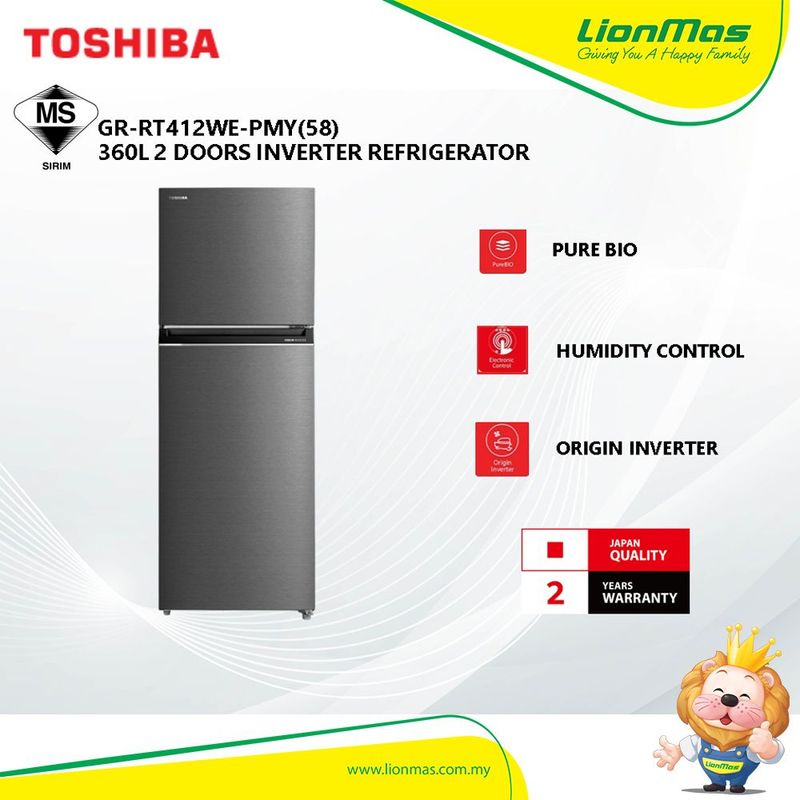 [FREE SHIPPING] Toshiba GR-RT412WE-PMY(58) 360L 2 Doors Inverter Refrigerator (Maya Gray)/Peti Sejuk/ 冰箱