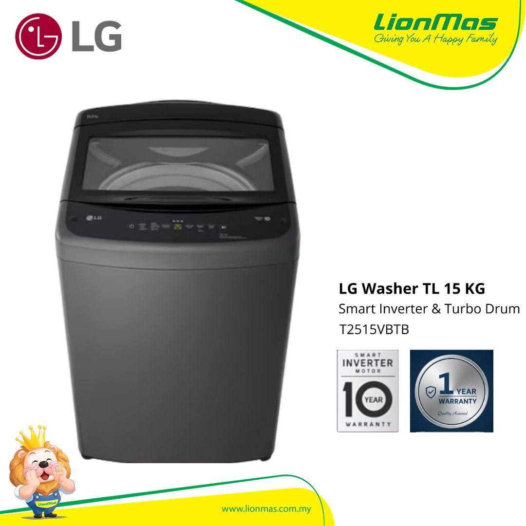 LG WASHER T2515VBTB TOPLOAD 13/15 KG SMART INVERTER WASHING MACHINE MESIN BASUH LG WASHER T2515VBTB TOPLOAD 13/15 KG SMART INVERTER WASHING MACHINE MESIN BASUH