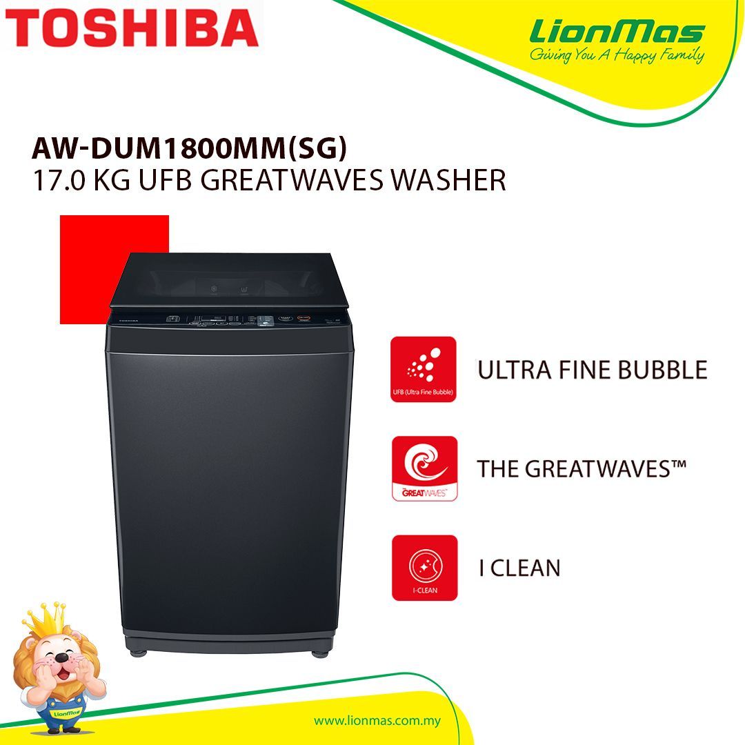 Toshiba AW-DUM1800MM(SG) 17.0 KG UFB GREATWAVES Top Load Washing Machine