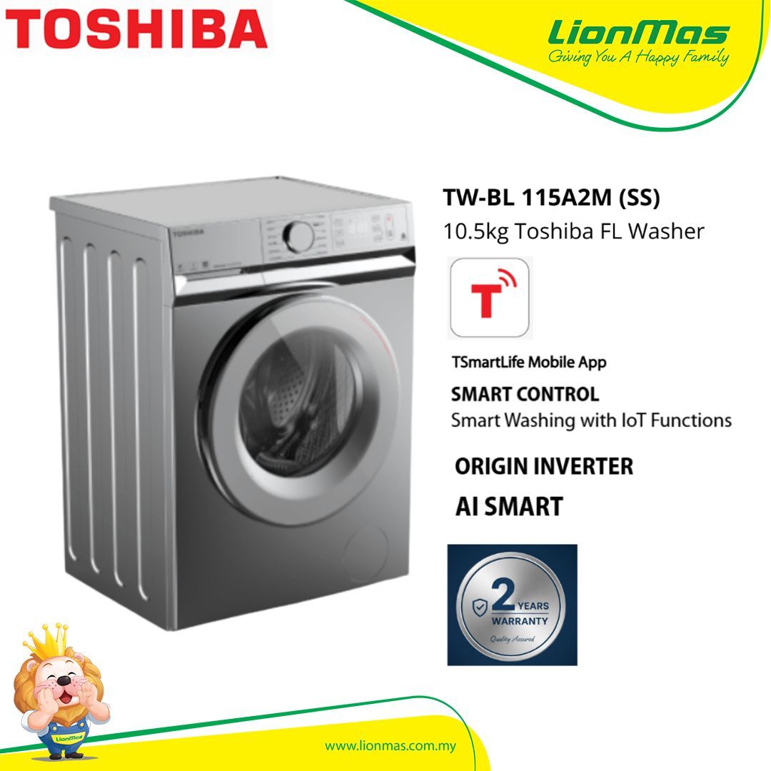 Toshiba TW-BL115A2M(SS) 10.5KG Inverter Front Load Washing Machine Mesin Basuh