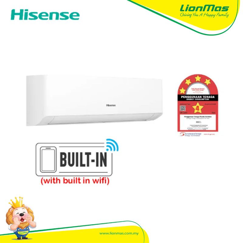 Hisense 1.0HP Air Cond AI10KAGS2 (with built in wifi) Inverter R32 Air Conditioner Penghawa Dingin