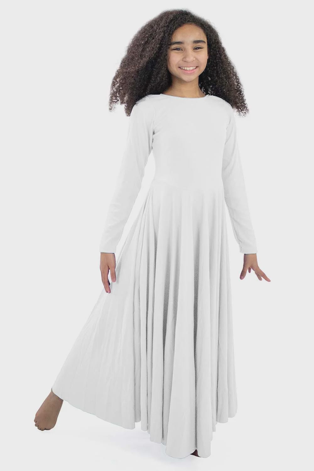 youth long sleeve dress, Colour: White, Size: 8/10